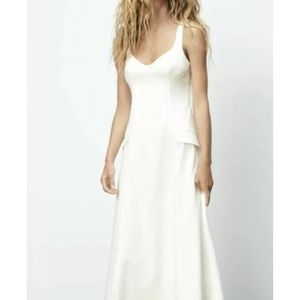 ZARA SS22 OYSTER WHITE TEXTURED FIT-N-FLARE MIDI MAXI DRESS XS
